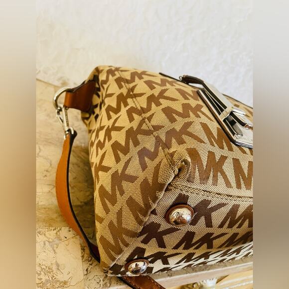 MICHAEL KORS MK logo brown canvas domed sarchek shoulder bag crossbody - Picture 7 of 10